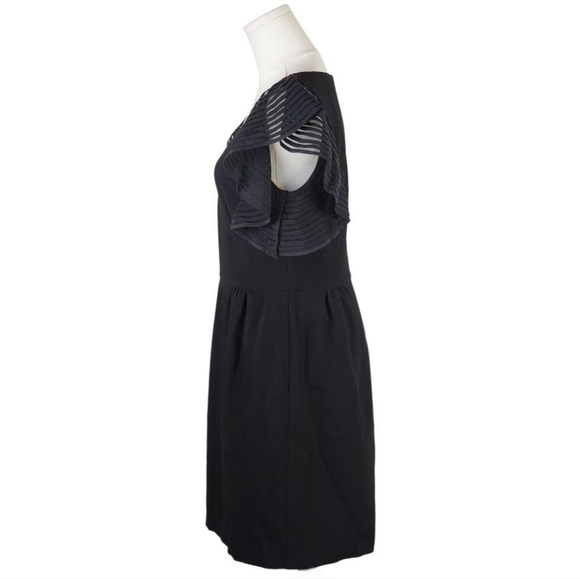 Trina Turk Black Flutter Sleeve Cocktail Evening Party Dress V-Neck Silk Trim - Picture 4 of 9